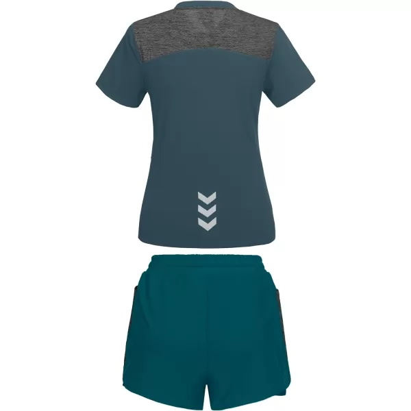 Little Donkey Andy Women 2 Piece Workout Sets Slim Fit Shirt and Mesh Short with Pocket Running Gym Sport Tracksuit Sets