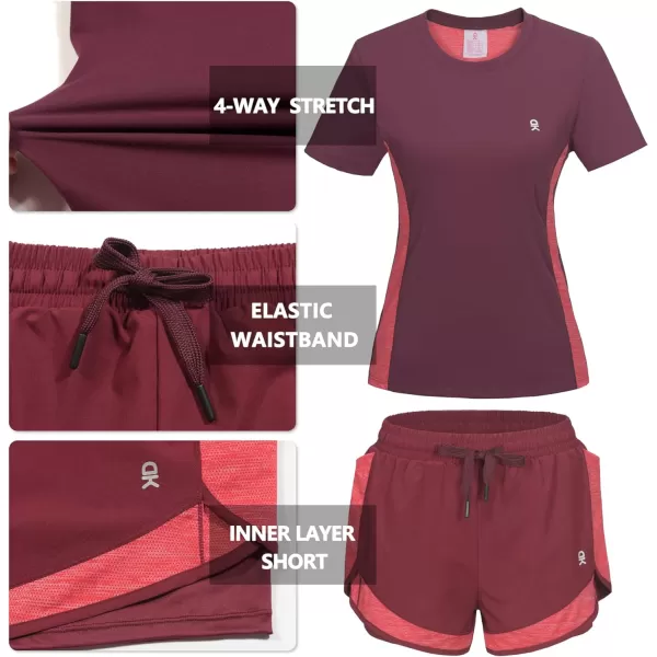 Little Donkey Andy Women 2 Piece Workout Sets Slim Fit Shirt and Mesh Short with Pocket Running Gym Sport Tracksuit Sets