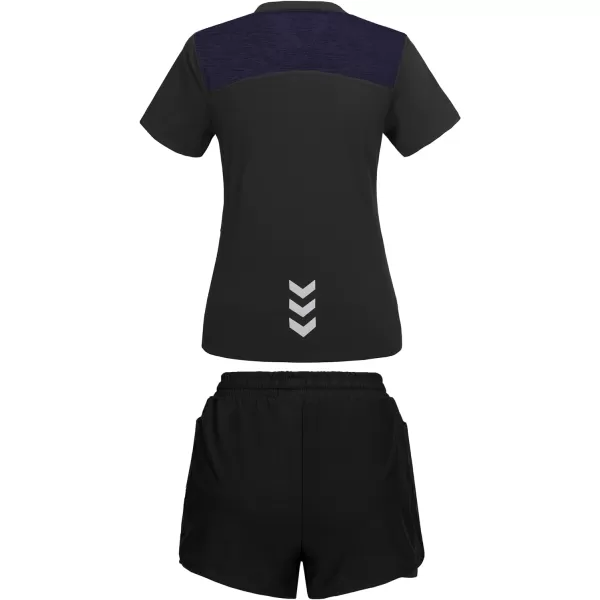 Little Donkey Andy Women 2 Piece Workout Sets Slim Fit Shirt and Mesh Short with Pocket Running Gym Sport Tracksuit Sets