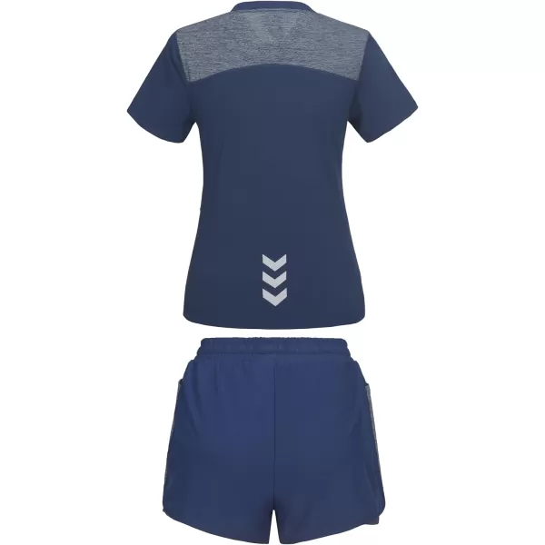 Little Donkey Andy Women 2 Piece Workout Sets Slim Fit Shirt and Mesh Short with Pocket Running Gym Sport Tracksuit Sets