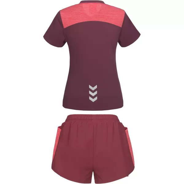Little Donkey Andy Women 2 Piece Workout Sets Slim Fit Shirt and Mesh Short with Pocket Running Gym Sport Tracksuit Sets