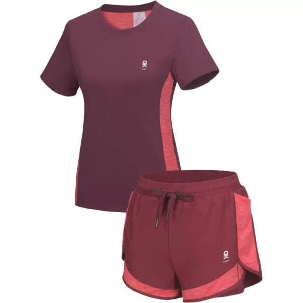 Little Donkey Andy Women 2 Piece Workout Sets Slim Fit Shirt and Mesh Short with Pocket Running Gym Sport Tracksuit Sets
