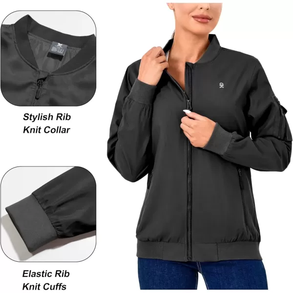 imageLittle Donkey Andy Womens Bomber Jacket Lightweight Casual Cycling Windbreaker Jackets with PocketsBlack