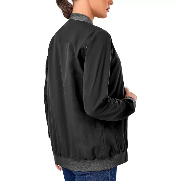 imageLittle Donkey Andy Womens Bomber Jacket Lightweight Casual Cycling Windbreaker Jackets with PocketsBlack