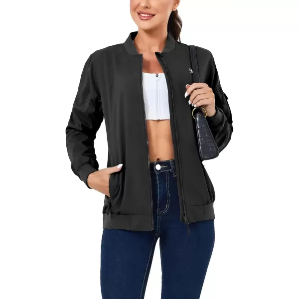 imageLittle Donkey Andy Womens Bomber Jacket Lightweight Casual Cycling Windbreaker Jackets with PocketsBlack