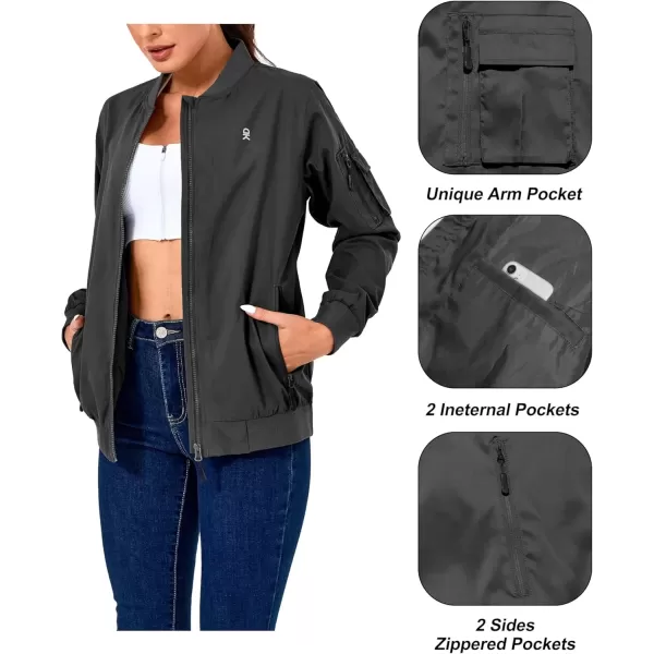 imageLittle Donkey Andy Womens Bomber Jacket Lightweight Casual Cycling Windbreaker Jackets with PocketsBlack