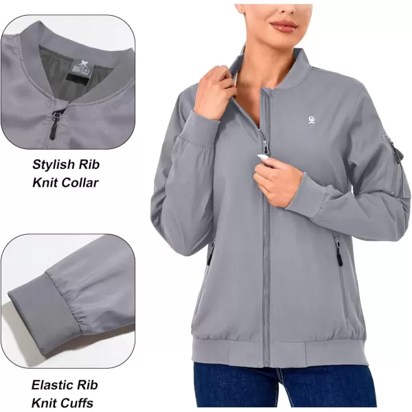imageLittle Donkey Andy Womens Bomber Jacket Lightweight Casual Cycling Windbreaker Jackets with PocketsGrey
