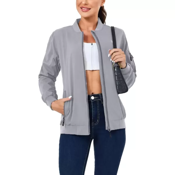 imageLittle Donkey Andy Womens Bomber Jacket Lightweight Casual Cycling Windbreaker Jackets with PocketsGrey