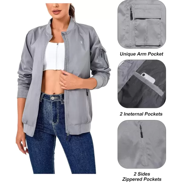imageLittle Donkey Andy Womens Bomber Jacket Lightweight Casual Cycling Windbreaker Jackets with PocketsGrey