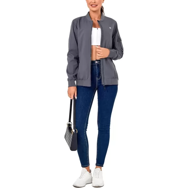 imageLittle Donkey Andy Womens Bomber Jacket Lightweight Casual Cycling Windbreaker Jackets with PocketsGrey B