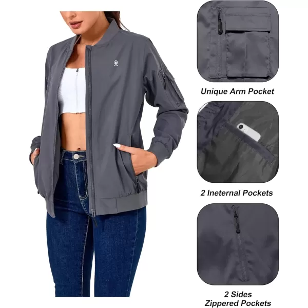 imageLittle Donkey Andy Womens Bomber Jacket Lightweight Casual Cycling Windbreaker Jackets with PocketsGrey B