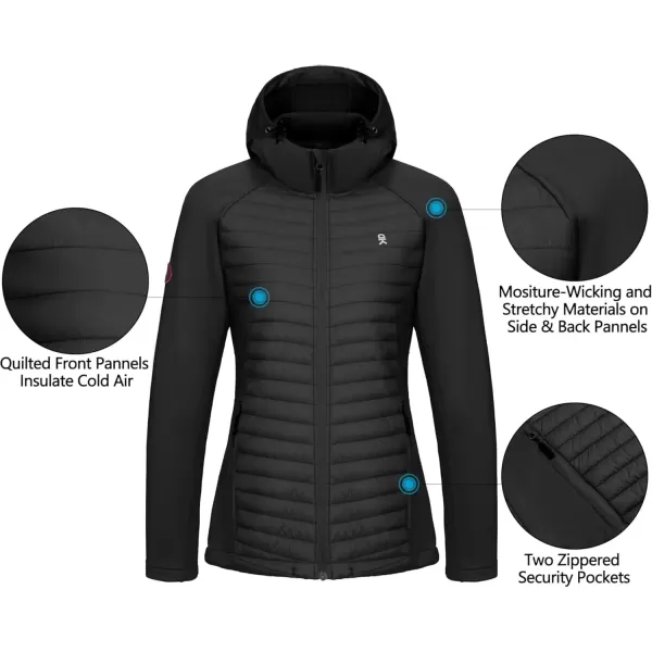 imageLittle Donkey Andy Womens Insulated Hiking Jacket Thermal Running Hybrid Jacket Lightweight Breathable and WarmHoodedblack