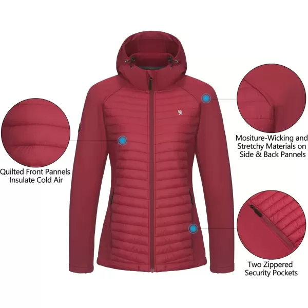 imageLittle Donkey Andy Womens Insulated Hiking Jacket Thermal Running Hybrid Jacket Lightweight Breathable and WarmHoodeddark Red