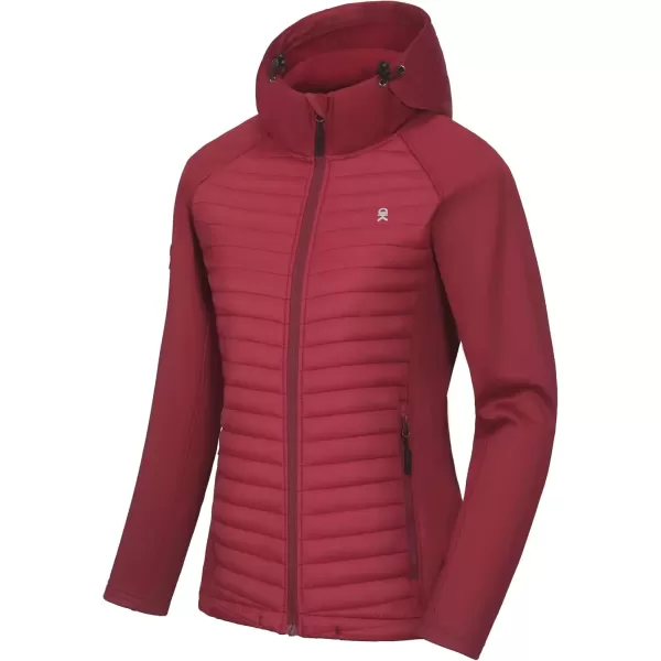 imageLittle Donkey Andy Womens Insulated Hiking Jacket Thermal Running Hybrid Jacket Lightweight Breathable and WarmHoodeddark Red