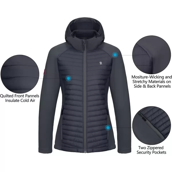 imageLittle Donkey Andy Womens Insulated Hiking Jacket Thermal Running Hybrid Jacket Lightweight Breathable and WarmHoodedgray