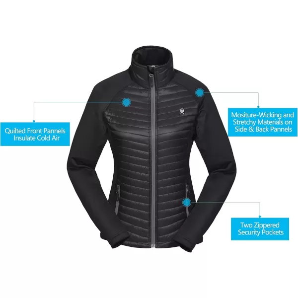 imageLittle Donkey Andy Womens Insulated Hiking Jacket Thermal Running Hybrid Jacket Lightweight Breathable and WarmUpgrade Black