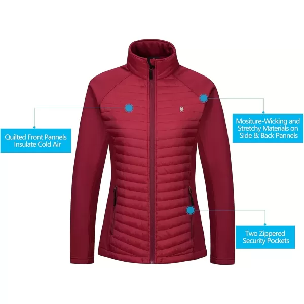 imageLittle Donkey Andy Womens Insulated Hiking Jacket Thermal Running Hybrid Jacket Lightweight Breathable and WarmUpgrade Dark Red
