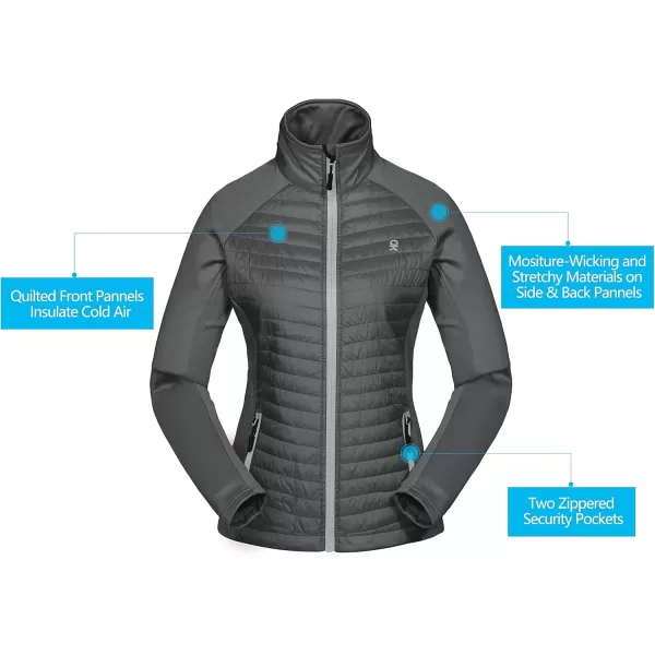 imageLittle Donkey Andy Womens Insulated Hiking Jacket Thermal Running Hybrid Jacket Lightweight Breathable and WarmUpgrade Gray