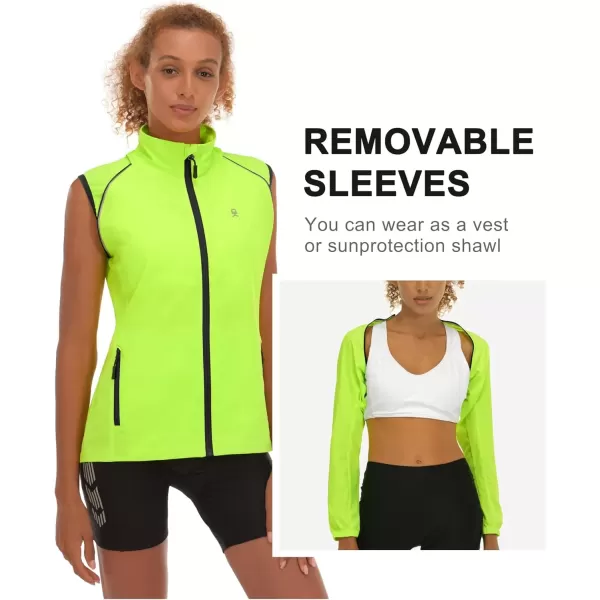 imageLittle Donkey Andy Womens Lightweight Waterproof Cycling Jacket with Removable Sleeves for Biking Running GolfFluorescent Yellow