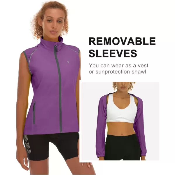 imageLittle Donkey Andy Womens Lightweight Waterproof Cycling Jacket with Removable Sleeves for Biking Running GolfPurple