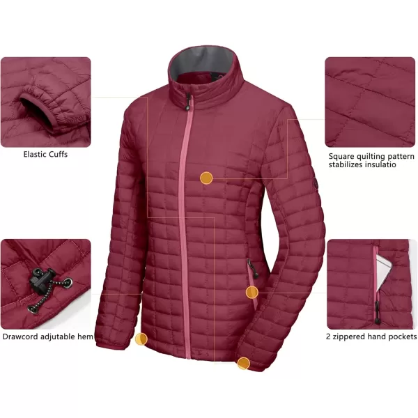 imageLittle Donkey Andy Womens Puffer Jacket Lightweight Warm Hiking Jacket with PostConsumer Synthetic InsulationDark Red