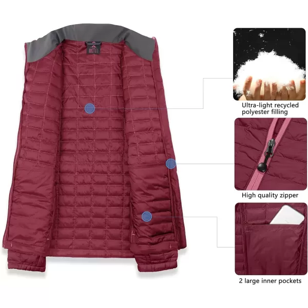 imageLittle Donkey Andy Womens Puffer Jacket Lightweight Warm Hiking Jacket with PostConsumer Synthetic InsulationDark Red