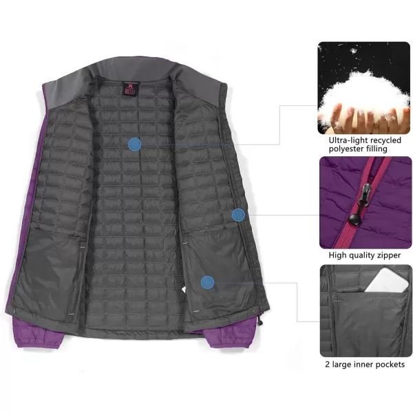 imageLittle Donkey Andy Womens Puffer Jacket Lightweight Warm Hiking Jacket with PostConsumer Synthetic InsulationUpgrade Purple