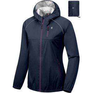 imageLittle Donkey Andy Womens Lightweight Rain Cycling Stretch Jacket with Hood Windproof and Waterproof Ultralight PackableUpgrade Hoodensign Blue