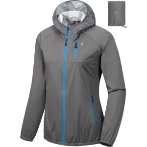 imageLittle Donkey Andy Womens Lightweight Rain Cycling Stretch Jacket with Hood Windproof and Waterproof Ultralight PackableUpgrade Hoodgray