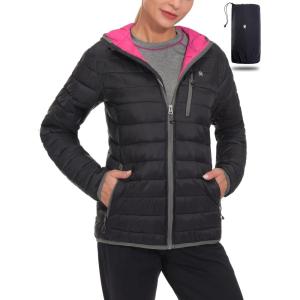imageLittle Donkey Andy Womens Packable Lightweight Puffer Jacket Hooded Windproof Winter Coat with Recycled InsulationPackable Black