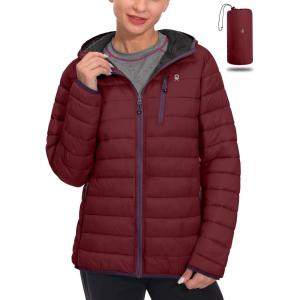 imageLittle Donkey Andy Womens Packable Lightweight Puffer Jacket Hooded Windproof Winter Coat with Recycled InsulationPackable Dark Red