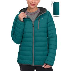imageLittle Donkey Andy Womens Packable Lightweight Puffer Jacket Hooded Windproof Winter Coat with Recycled InsulationPackable Green