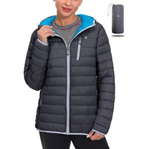 imageLittle Donkey Andy Womens Packable Lightweight Puffer Jacket Hooded Windproof Winter Coat with Recycled InsulationPackable Grey