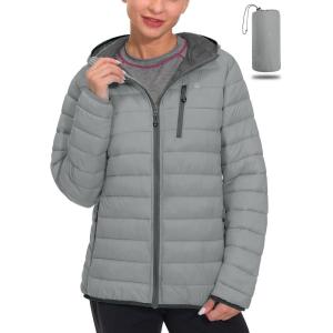 imageLittle Donkey Andy Womens Packable Lightweight Puffer Jacket Hooded Windproof Winter Coat with Recycled InsulationPackable Light Grey