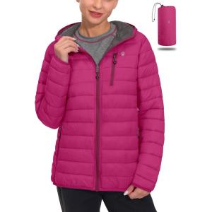 imageLittle Donkey Andy Womens Packable Lightweight Puffer Jacket Hooded Windproof Winter Coat with Recycled InsulationPackable Rose