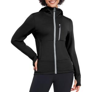 imageLittle Donkey Andy Womens Winter Lightweight Warm Fleece Running Jacket Breathable Thumbholes Thermal Hiking JacketWatchhole Black