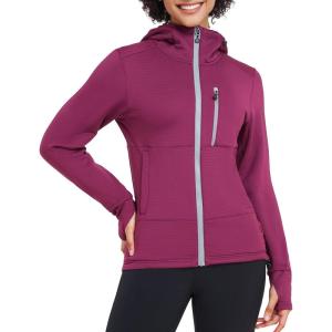 imageLittle Donkey Andy Womens Winter Lightweight Warm Fleece Running Jacket Breathable Thumbholes Thermal Hiking JacketWatchhole Boysenberry
