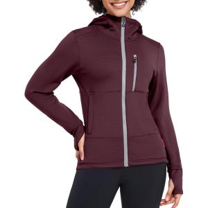 imageLittle Donkey Andy Womens Winter Lightweight Warm Fleece Running Jacket Breathable Thumbholes Thermal Hiking JacketWatchhole Ruby Wine