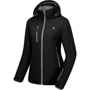 imageLittle Donkey Andy Womens Insulated Jacket with Hood Windproof Winter Ski Hiking Jacket Lightweight and WaterResistantBlack