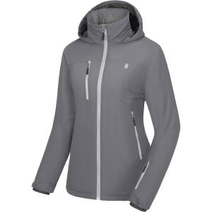 imageLittle Donkey Andy Womens Insulated Jacket with Hood Windproof Winter Ski Hiking Jacket Lightweight and WaterResistantGrey