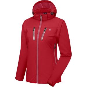 imageLittle Donkey Andy Womens Lightweight Softshell Jacket with Detachable Sleeves and Hood Windbreaker for Hiking GolfRed