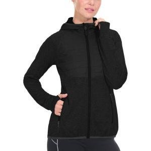 imageLittle Donkey Andy Womens Lightweight Thermal Running Jacket Hybrid Quilted Full Zip Golf Jacket with Hood1 Black