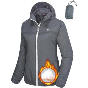 imageLittle Donkey Andy Womens Packable Lightweight Running Jacket Water Resistant Hooded Windbreaker for Hiking Cycling CampingB Insulation Gray