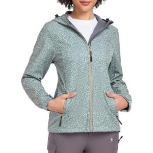imageLittle Donkey Andy Womens Softshell Jacket Hooded Windproof Fleece Lined Jackets LightweightGkhaki Floral