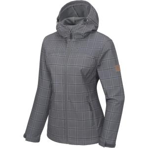 imageLittle Donkey Andy Womens Softshell Jacket Hooded Windproof Fleece Lined Jackets LightweightIgray Plaid