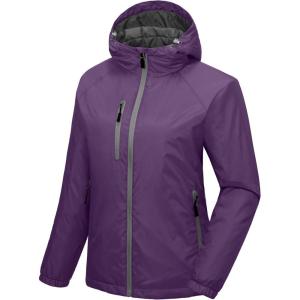 imageLittle Donkey Andy Womens Warm Recycle Insulated Jacket Hooded Lightweight Windproof Winter Coat Hiking TravelPurple