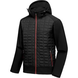 imageLittle Donkey Andy Mens Lightweight Insulated Hybrid Jacket for Hiking Running Ski Thermal Warm with Removable HoodBlack