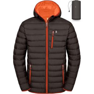 imageLittle Donkey Andy Mens Packable Puffer Jacket Lightweight Hooded Windproof Winter Coat with Recycled InsulationCoffee