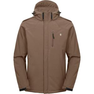 imageLittle Donkey Andy Mens Warm Sherpa Lined Winter Softshell Jacket Windproof Mountain Ski Snow Coat with Removable HoodBrown