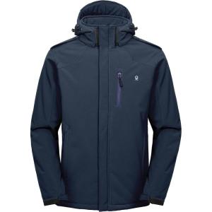 imageLittle Donkey Andy Mens Warm Sherpa Lined Winter Softshell Jacket Windproof Mountain Ski Snow Coat with Removable HoodDark Blue